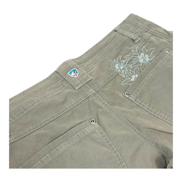 Kuhl Kendra Capri Pants Beige Olive Cropped Hiking Pant Embroidered Size 12 - Picture 3 of 8